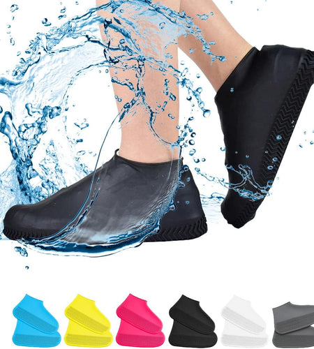 Waterproof Shoe Covers, Non-Slip Water Resistant Overshoes Silicone Rubber Rain Shoe Cover Protectors for Kids, Men, Women (Small, Black)