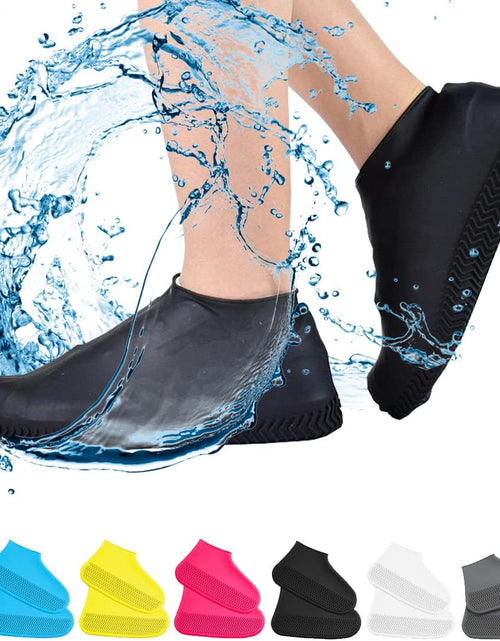 Load image into Gallery viewer, Waterproof Shoe Covers, Non-Slip Water Resistant Overshoes Silicone Rubber Rain Shoe Cover Protectors for Kids, Men, Women (Small, Black)
