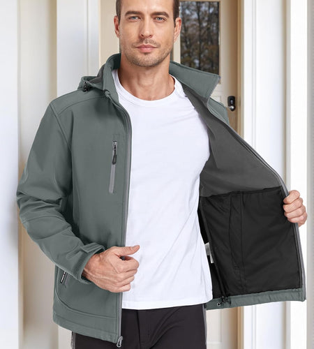 Men’S Softshell Jacket with Removable Hood, Fleece Lined and Water Repellent