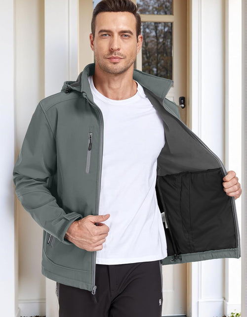 Load image into Gallery viewer, Men’S Softshell Jacket with Removable Hood, Fleece Lined and Water Repellent
