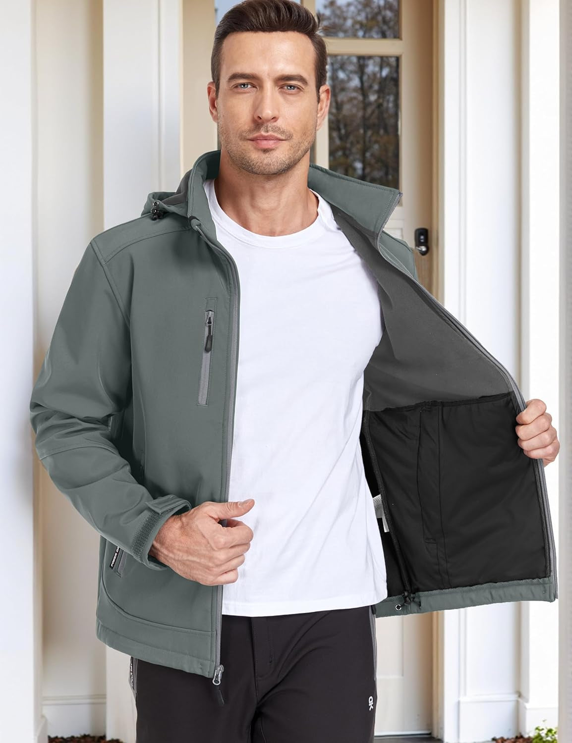 Men’S Softshell Jacket with Removable Hood, Fleece Lined and Water Repellent