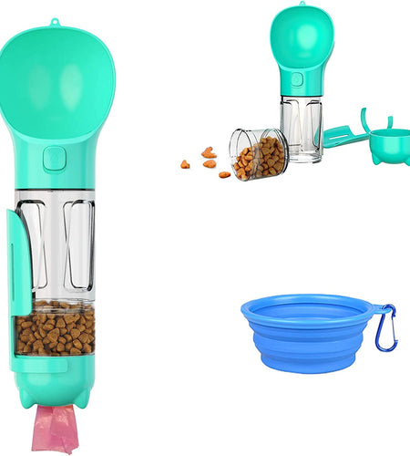 Dog Water Bottle, 4 in 1 Pet Travel Water Cup with Food Box, Shovel,Garbage Bags for Hiking Travel