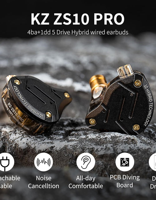 Load image into Gallery viewer, KZ ZS10 Pro in Ear Monitor Earbuds Headphone, Hifi KZ Earphone with 4BA and 1DD Drivers, KZ Upgraded ZS10 Pro with Detachable 0.75Mm 2 Pin 6N OFC Cable (Black No Mic)

