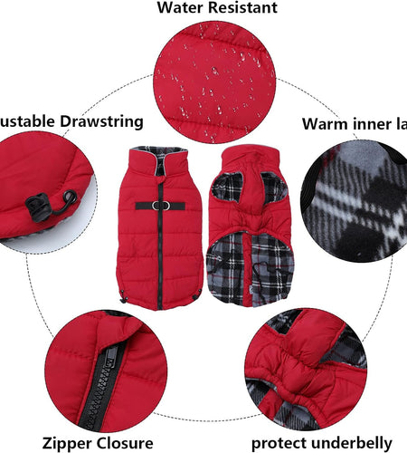 Dog Winter Warm Coat Jacket, Windproof Snowproof, Pet Outdoor Jacket for Small to Large Dogs - Red - XXL
