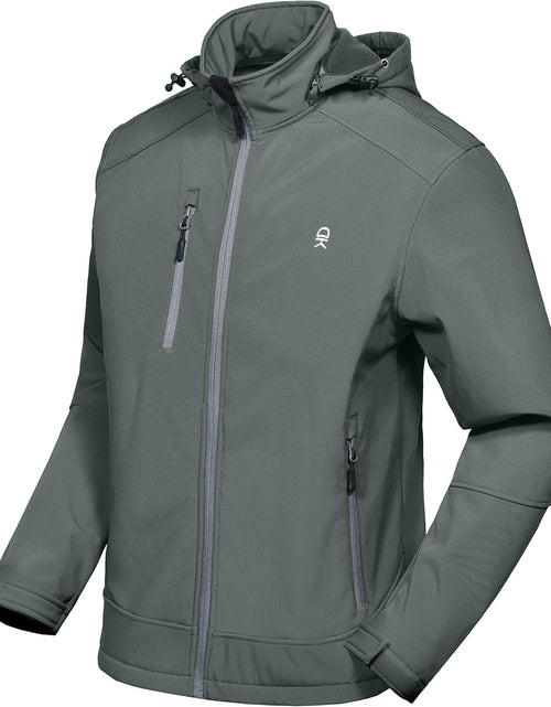 Load image into Gallery viewer, Men’S Softshell Jacket with Removable Hood, Fleece Lined and Water Repellent

