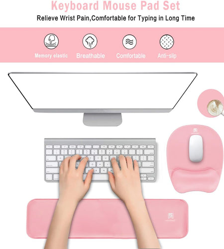 Memory Foam Set Wrist Rest Pad & Mouse Wrist Rest Support,Ergonomic Design for Office,Home,Laptop,Desktop Computer,Gaming Keyboard - Pink