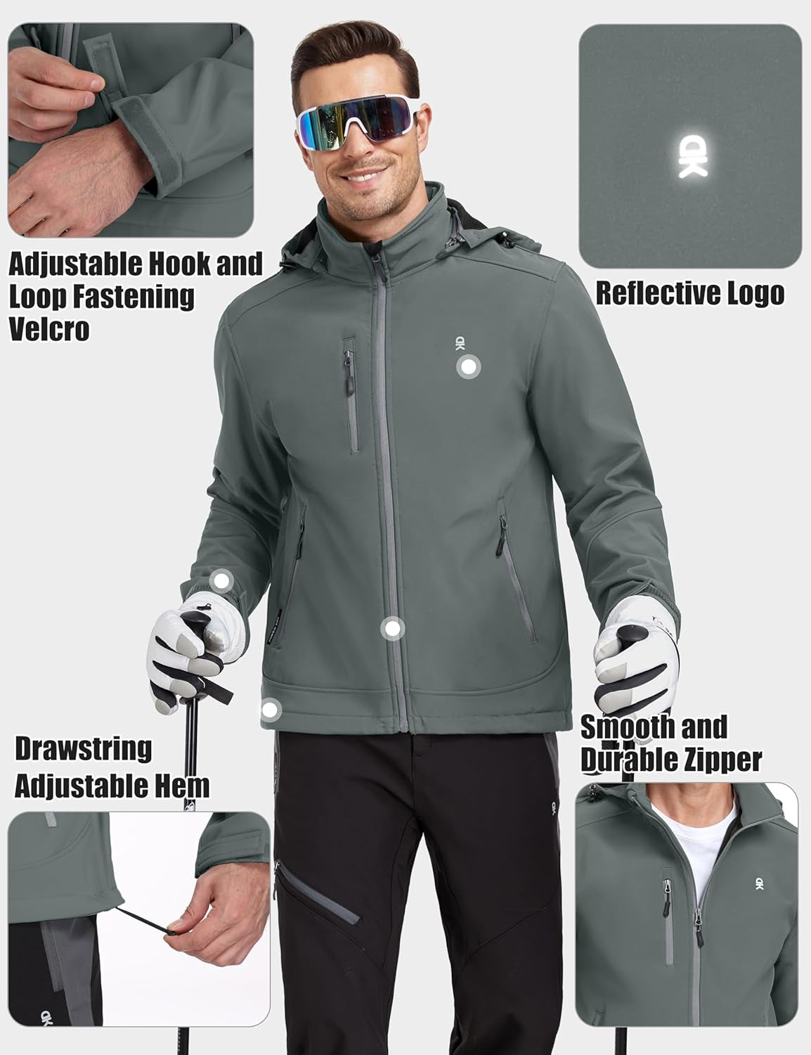 Men’S Softshell Jacket with Removable Hood, Fleece Lined and Water Repellent