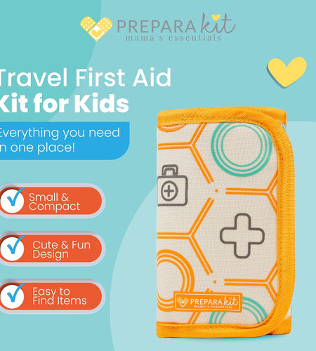 Travel First Aid Kit for Kids - Mini Car, Purse, Backpack, or Diaper Bag 50 Piece Medicine Includes All Essential Medical Supplies Tsa-Approved (Orange)
