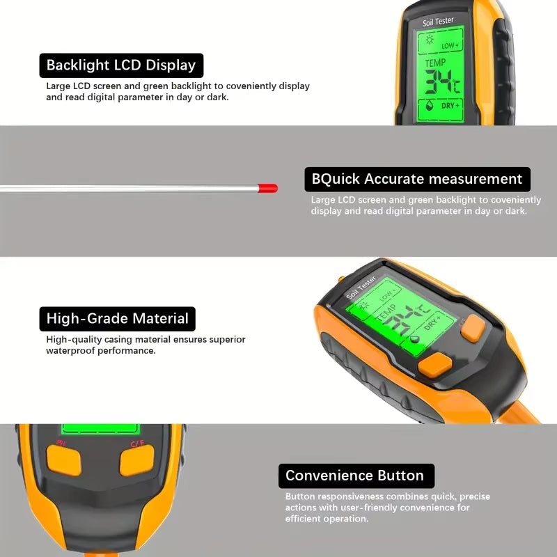 SmartGrow 4-in-1 Digital Soil Meter – Moisture, pH, Temperature & Sunlight Intensity for Perfect Plant Care