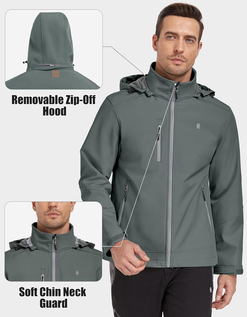 Load image into Gallery viewer, Men’S Softshell Jacket with Removable Hood, Fleece Lined and Water Repellent
