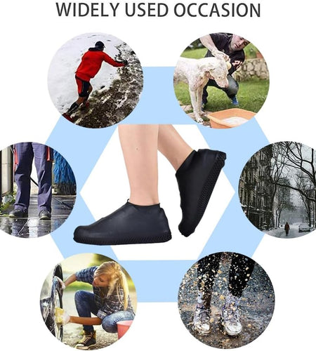 Waterproof Shoe Covers, Non-Slip Water Resistant Overshoes Silicone Rubber Rain Shoe Cover Protectors for Kids, Men, Women (Small, Black)