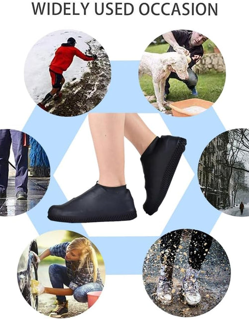 Load image into Gallery viewer, Waterproof Shoe Covers, Non-Slip Water Resistant Overshoes Silicone Rubber Rain Shoe Cover Protectors for Kids, Men, Women (Small, Black)
