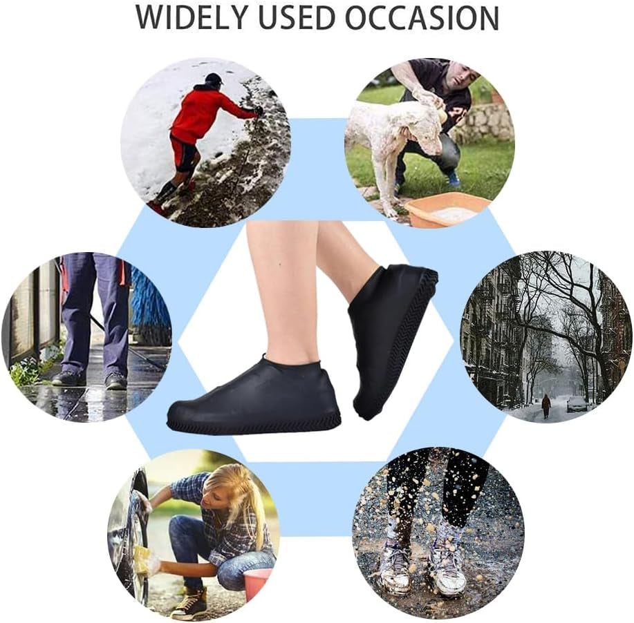 Waterproof Shoe Covers, Non-Slip Water Resistant Overshoes Silicone Rubber Rain Shoe Cover Protectors for Kids, Men, Women (Small, Black)