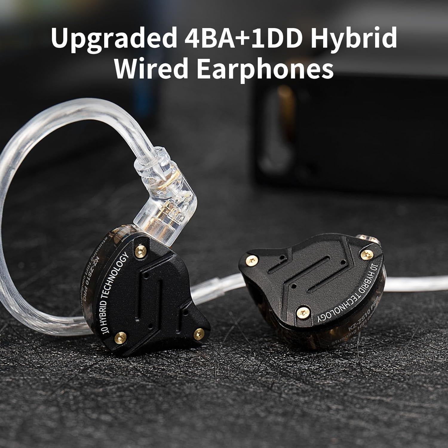 KZ ZS10 Pro in Ear Monitor Earbuds Headphone, Hifi KZ Earphone with 4BA and 1DD Drivers, KZ Upgraded ZS10 Pro with Detachable 0.75Mm 2 Pin 6N OFC Cable (Black No Mic)